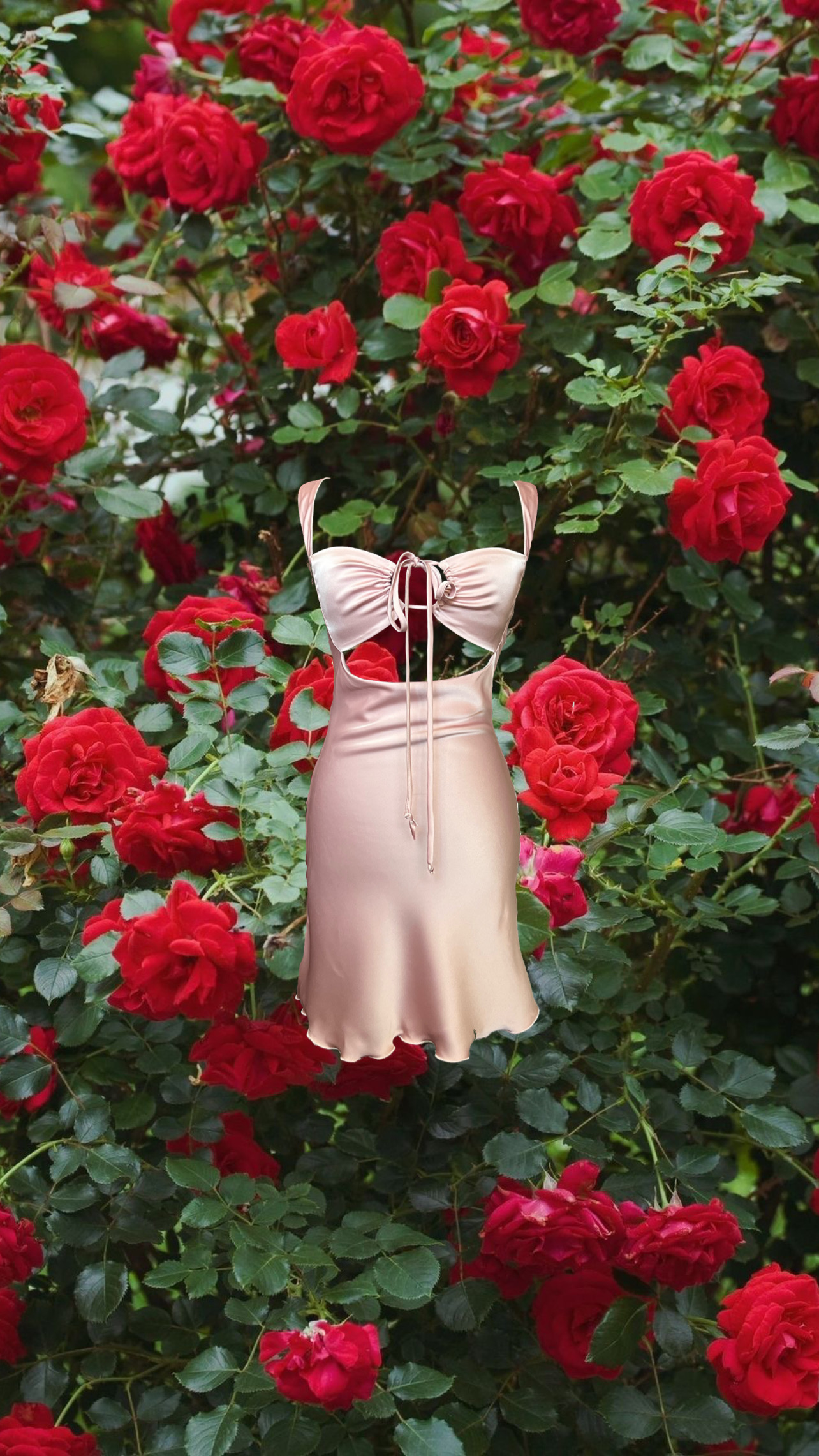 Плаття рожевого кольору KATRIN DRESS від бренду Her Name на фоні червоних квітів